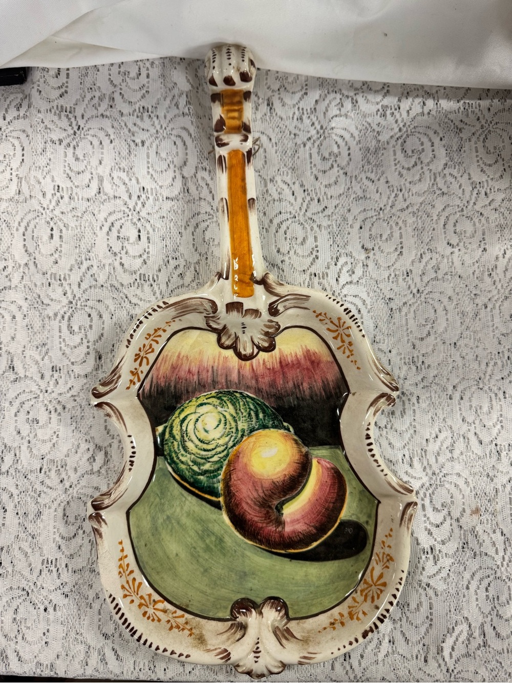 Hand-Painted Ceramic Wall Plaque/ Serving Platter with Fruit - Green & Brown